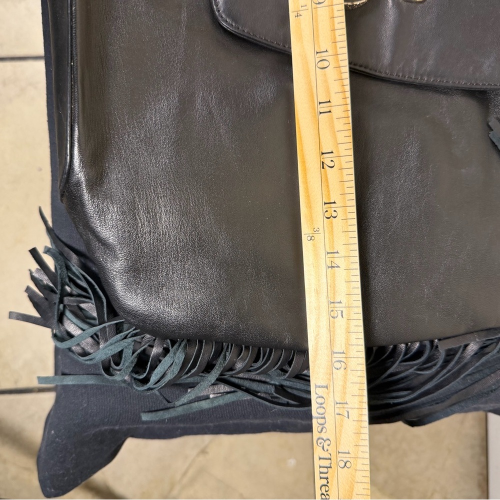 Western fringe Black Leather Hobo Bag, boho, bohochic, - Picture 6 of 8